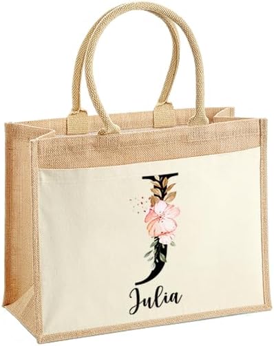 LIEBTASTISCH Jutetasche Shopper personalisiert bedruckt mit Name & Buchstabe-Grosse Jutebeutel - Ein