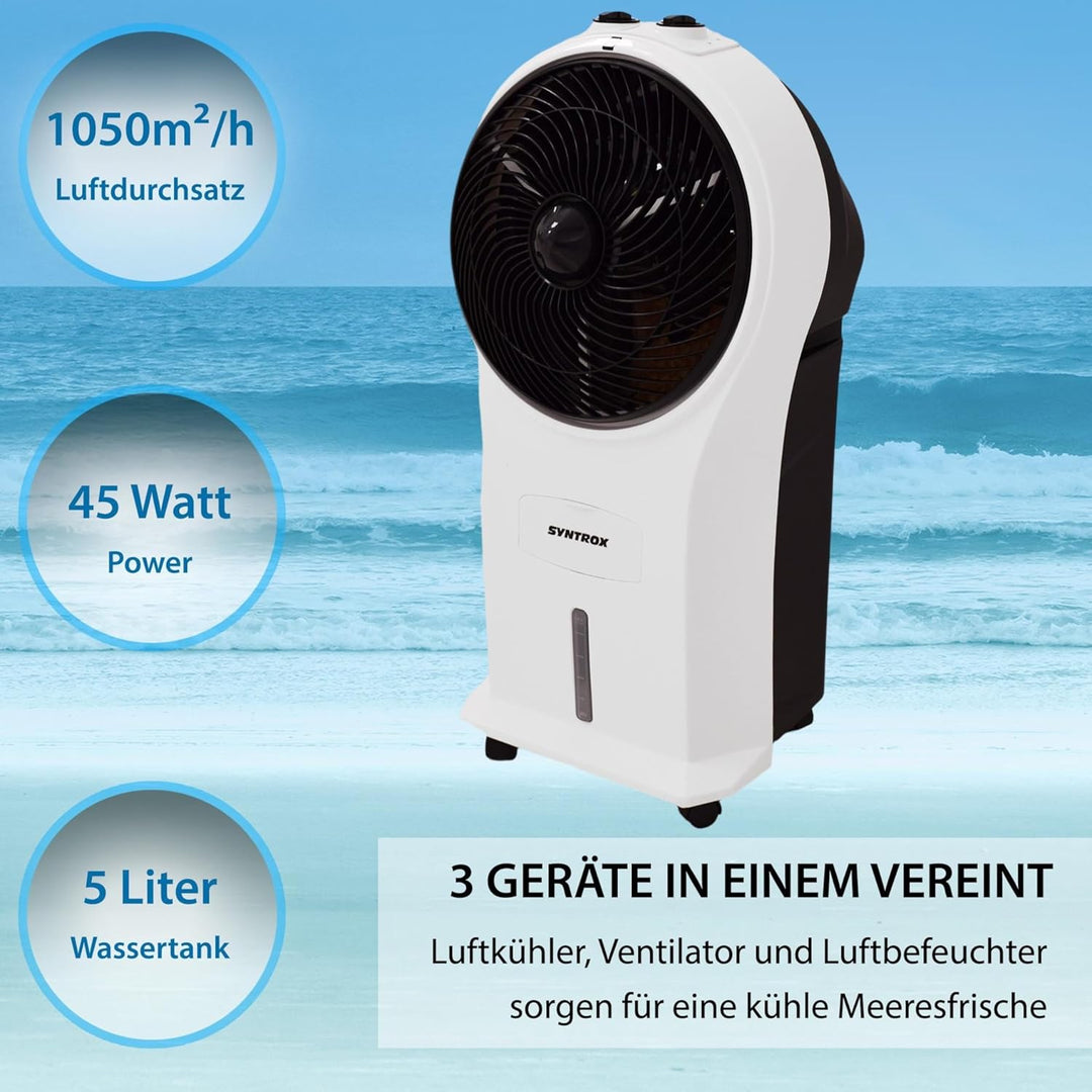Syntrox Luftkühler mit Wasser Chilly | Verdunstungskühler | Luftbefeuchter, Multifunktions-Ventilato