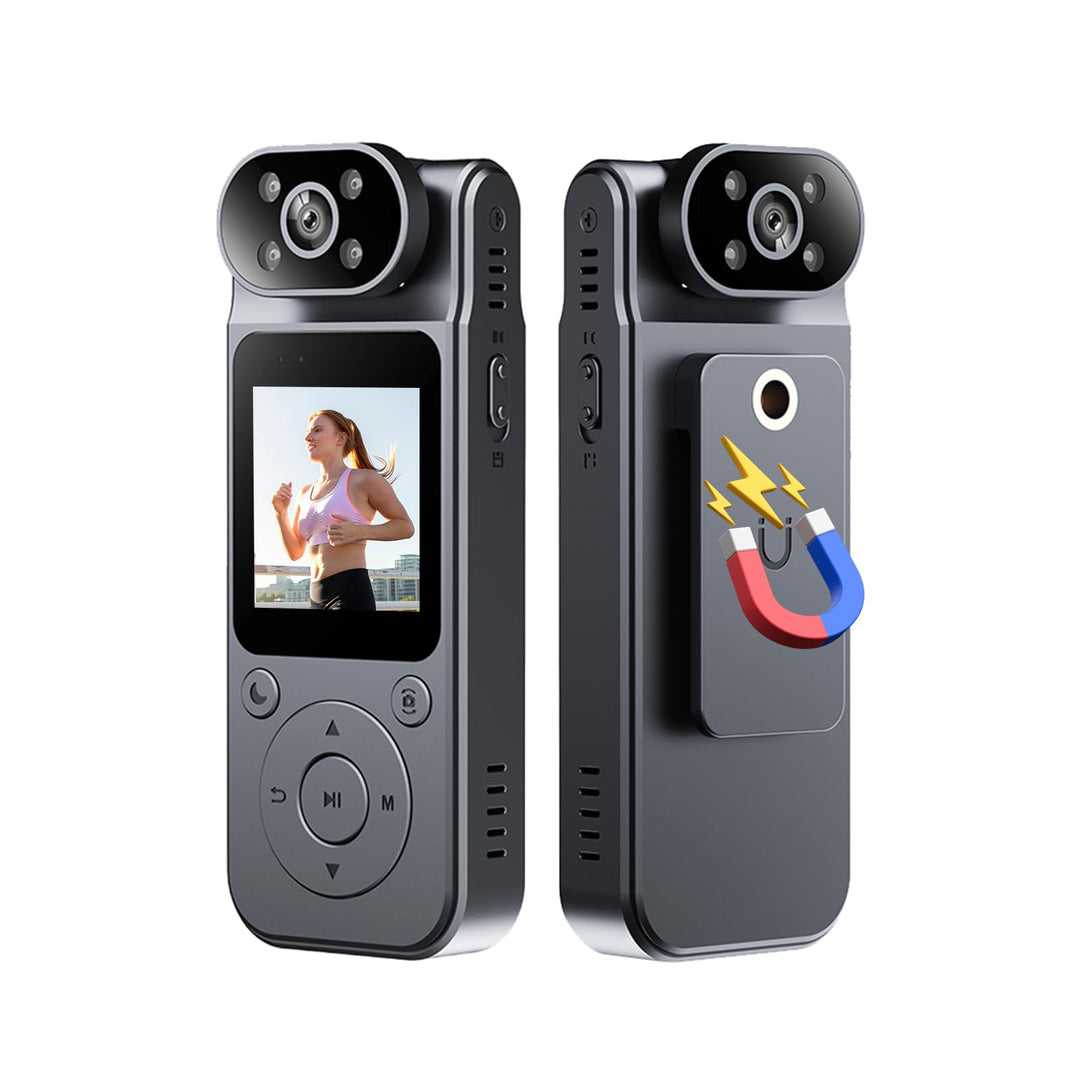 1080P-Körperkamera mit Audio und Video, 180° drehbares Objektiv, Infrarot-Nachtsicht Videokamera mit