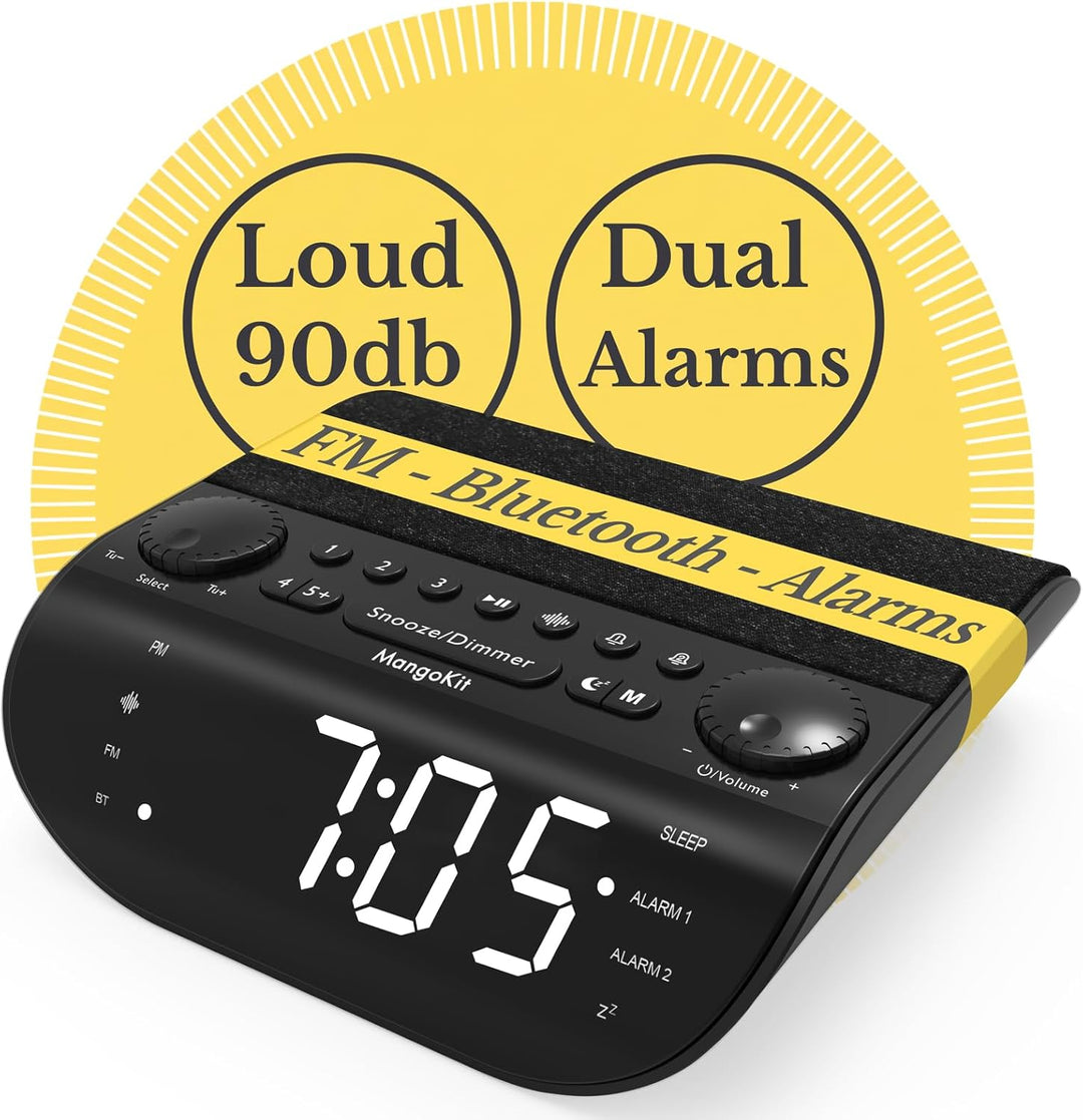 Up-Max Radiowecker mit Bluetooth und UKW-Radio–Extra lauter 90dB Wecker für Tiefschläfer, Dual-Alarm