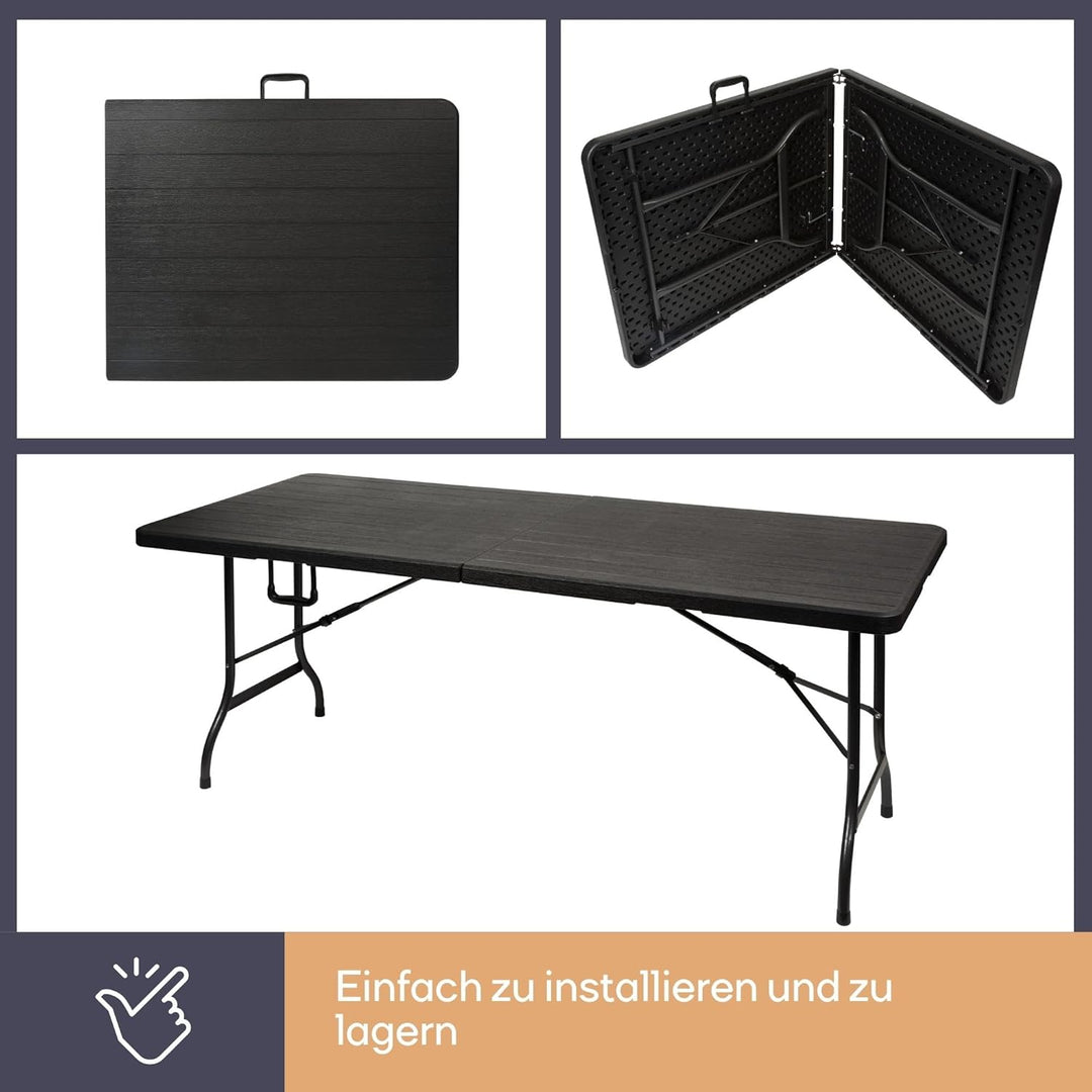 Perel Klapptisch, Buffettisch, Campingtisch, Picknicktisch, Holzoptik schwarz, klappbar tragbar mit