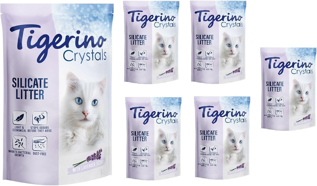 Tigerino Crystals Katzenstreu | Lavendelduft | 6 x 5 Liter Silikatstreu