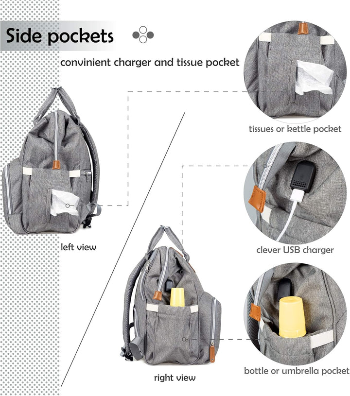 NEVEQ Baby Wickelrucksack, Babytasche für Reise, Wickeltasche Grosse Kapazität, Multifach Reise Ruck