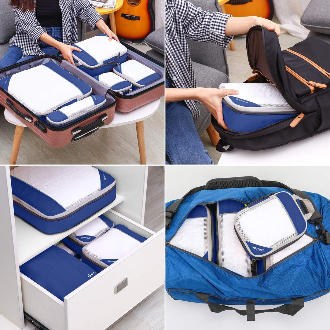 Gonex Compression Packing Cubes for Travel, Mesh Bags Luggage Organizers | Set of 6 with Laundry Bag