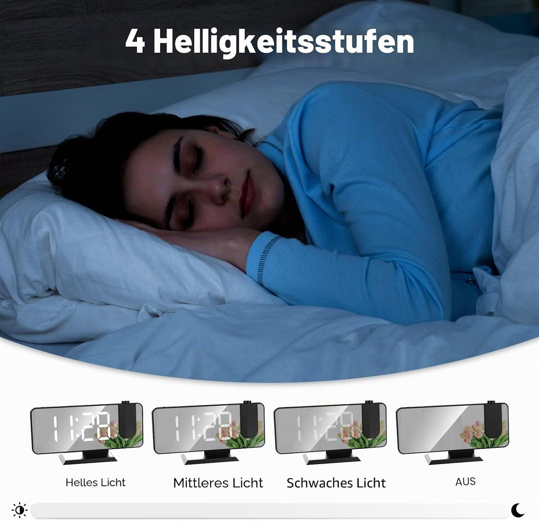 Exmate Projektionswecker, Digital Wecker mit Projektion, USB-Ladeanschluss, 7.5'' grosses Spiegel-LE