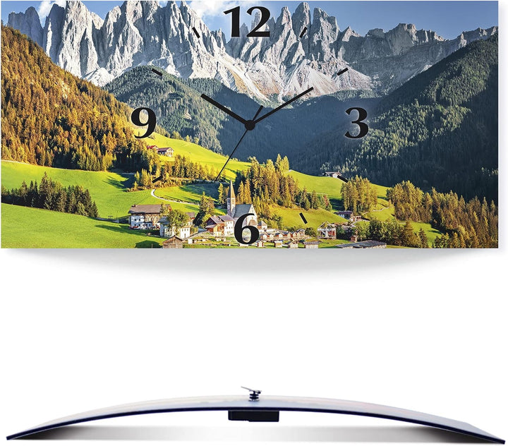 ARTLAND Wanduhr ohne Tickgeräusche Alu Quarzuhr lautlos 60x30 cm Rechteckig Landschaftsbilder Natur