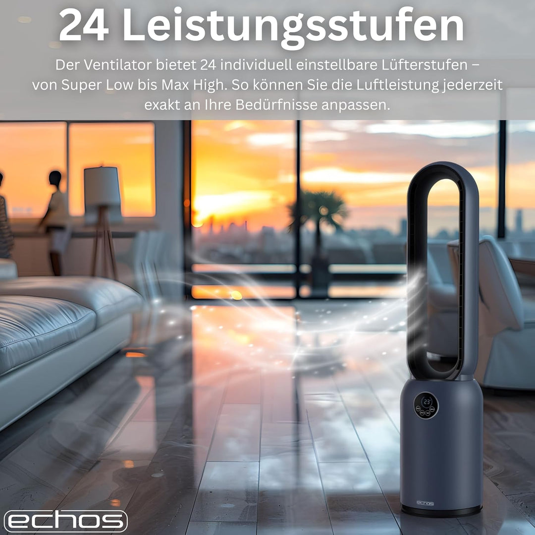 Echos® Turmventilator sehr leise Standventilator energiesparend Bodenventilator mit Fernbedienung Ve