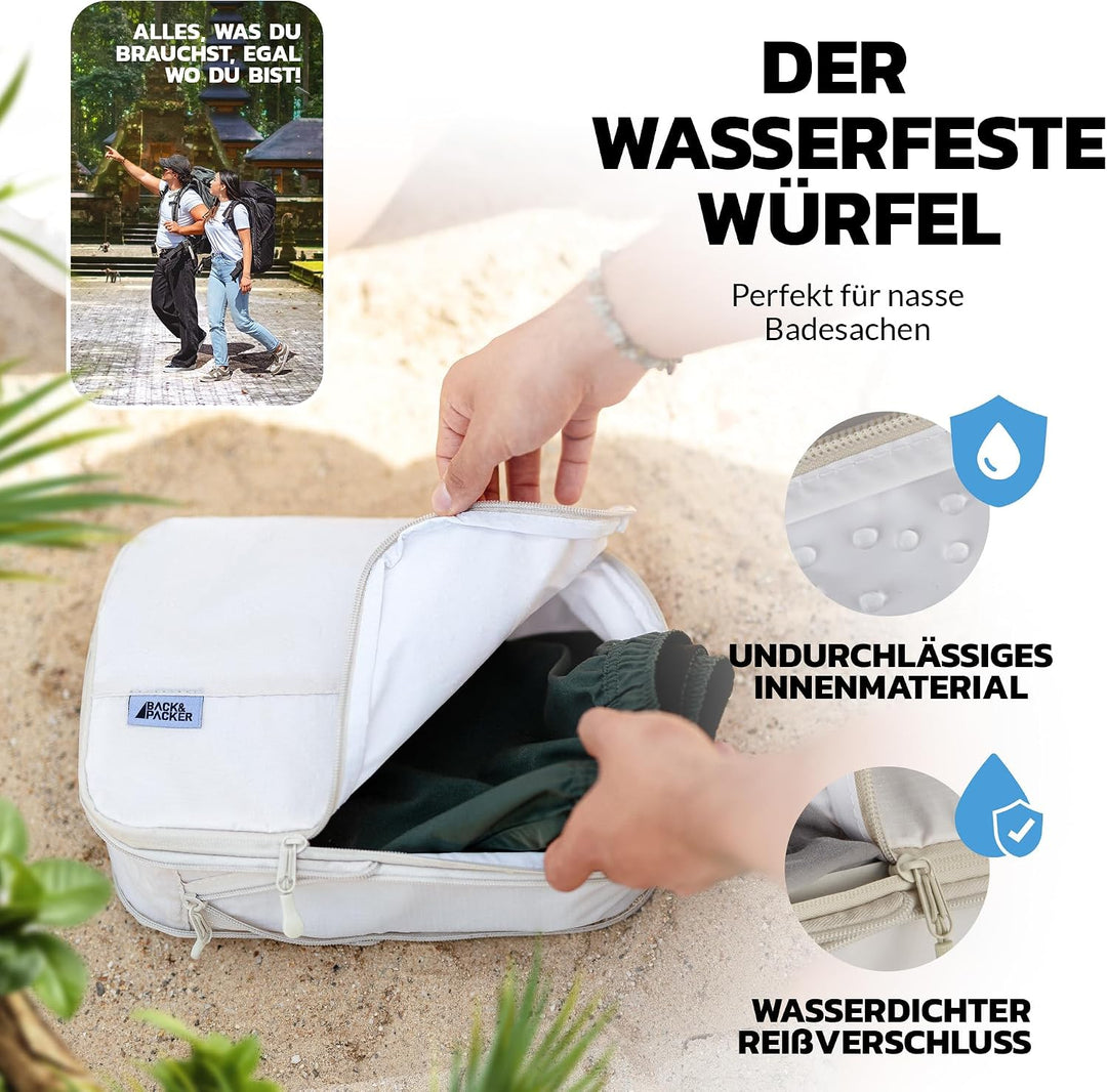 BACK&amp;PACKER® Packing Cubes mit Kompression 4-teilig - Packtaschen Set aus recyceltem Material - Leic