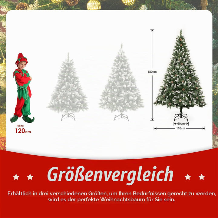 GIGALUMI Künstlicher Weihnachtsbaum mit Schnee-Effekt 180cm 1100 Spitzen Tannenbaum mit beschneiten