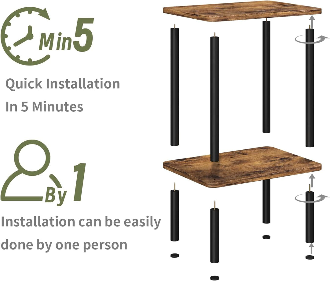 APICIZON Beistelltisch Holz, 2 Tier Nachttisch Schmal, 40x30x52cm, Beistelltisch Klein mit Stauraum,