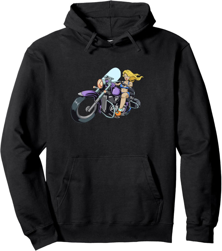Sexy Lady auf Motorrad Pullover Hoodie