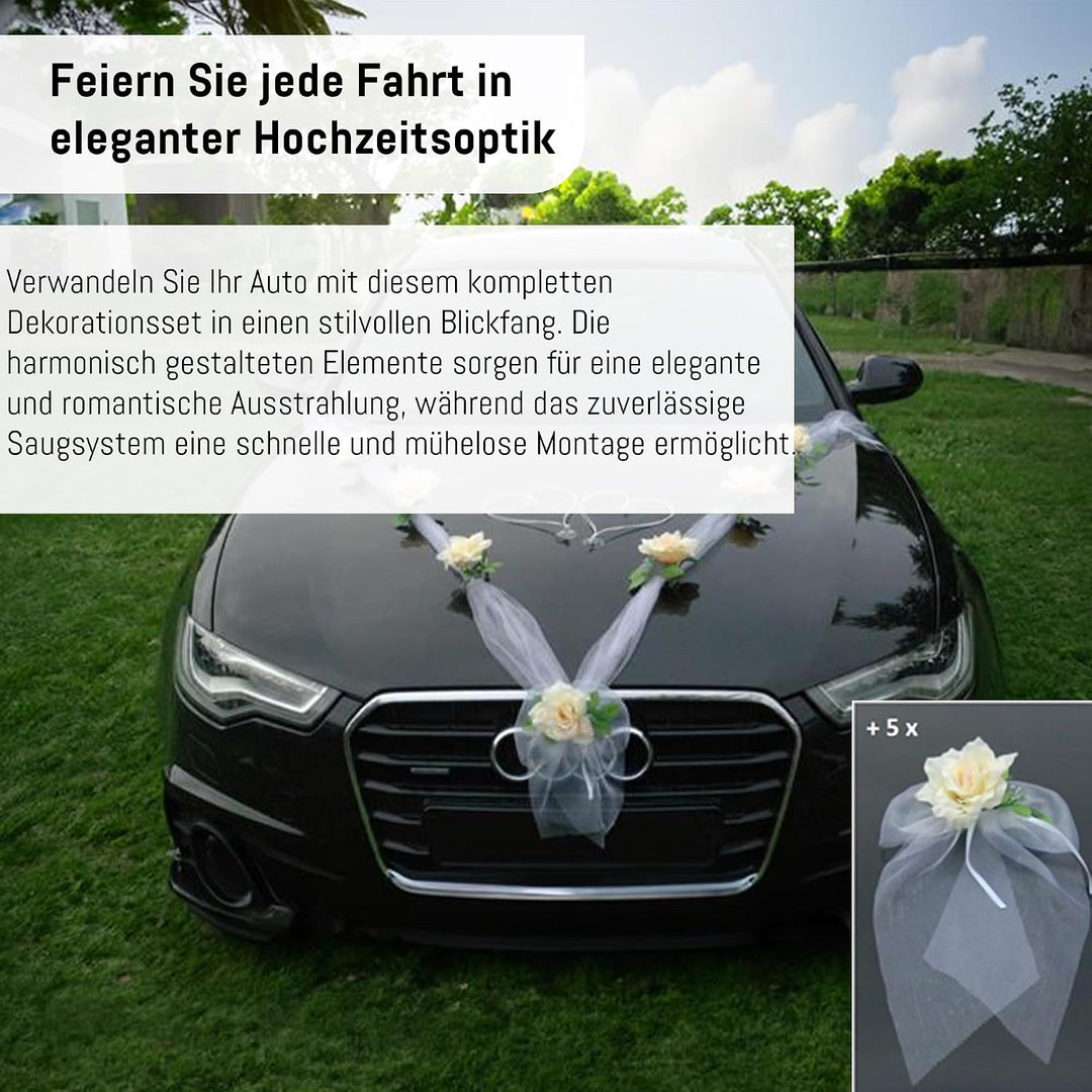 Organza M + Schleife Auto Schmuck Braut Paar Rose Deko Dekoration Autoschmuck Hochzeit Car Auto Wedd