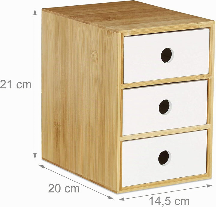 Relaxdays Schreibtisch Organizer, 3 Schubfächer, Bambus &amp; MDF, Aufbewahrungsbox Büro, HxBxT: 21 x 14