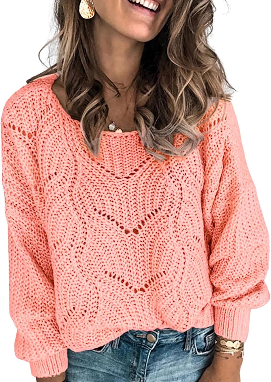 Dokotoo Damen Strickpullover Elegant Rundhals Pullover Herbst Winter Einfarbiger Pulli Oberteil Swea