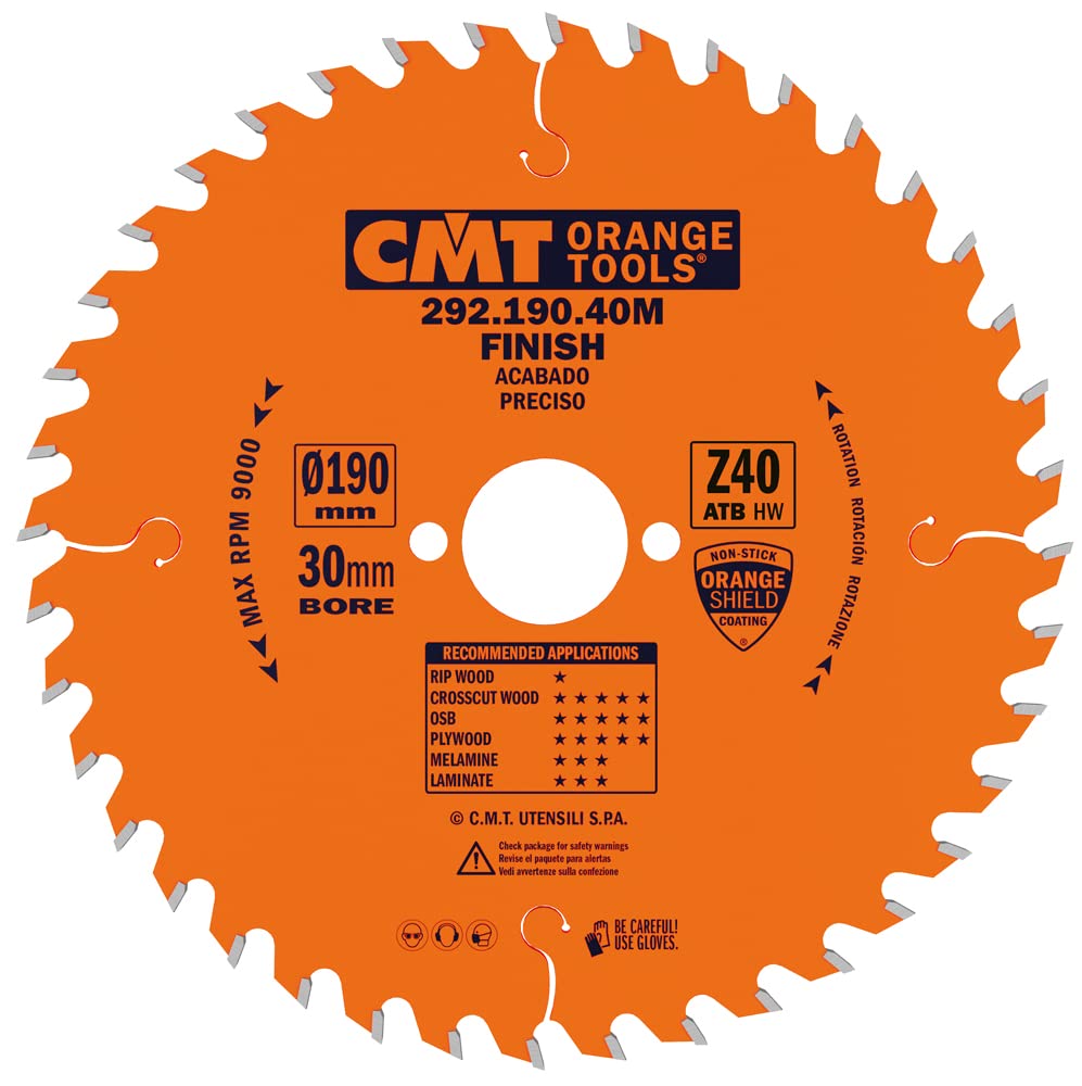 CMT Orange Tools Kreissägeblatt Feinschnitt HW 190 x 2,6 / 1,6 x 30 Z=40 15° ATB - 292.190.40M - für