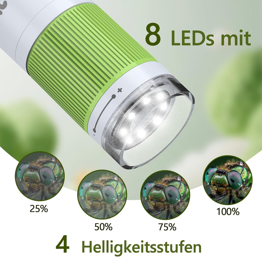 Tragbares Mikroskop für Kinder mit Ständer,50X-1000X 2.0 IPS-Bildschirm Digitales Mikroskop mit 8 LE