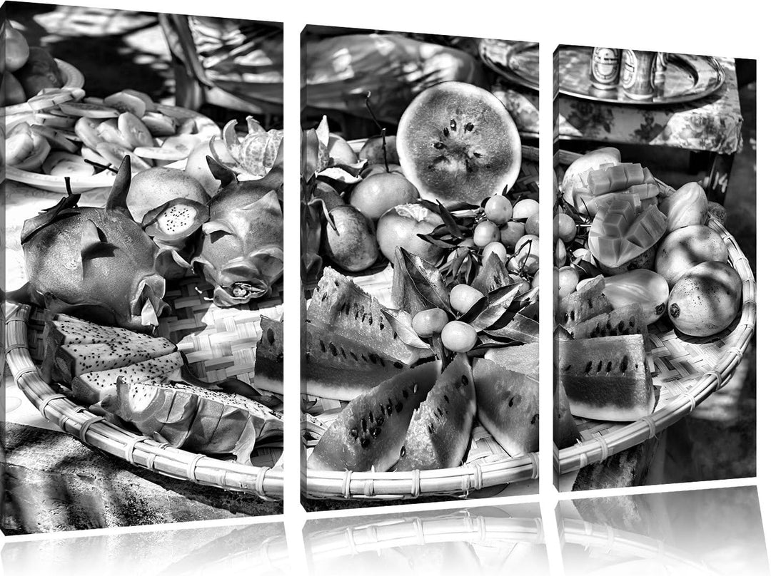 Pixxprint exotischer Fruchtteller als Leinwandbild/Grösse: 3 Teilig (120x80) cm/Wandbild/Kunstdruck/