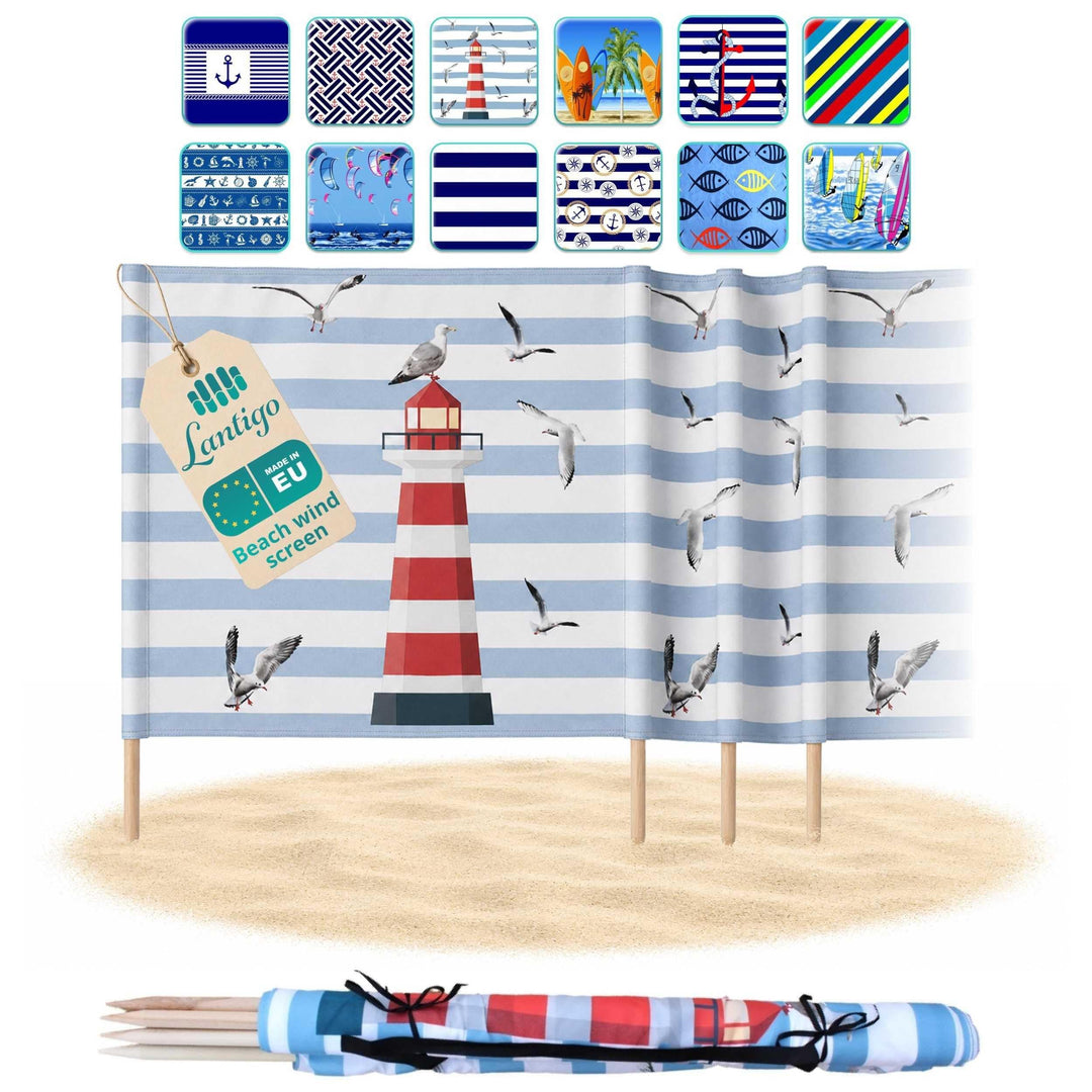 Strandparavent Mikrofaser | Windschutz 80cm | Leuchtturm 4m | Wetterfest | Mit Bindeseilen | Handgef