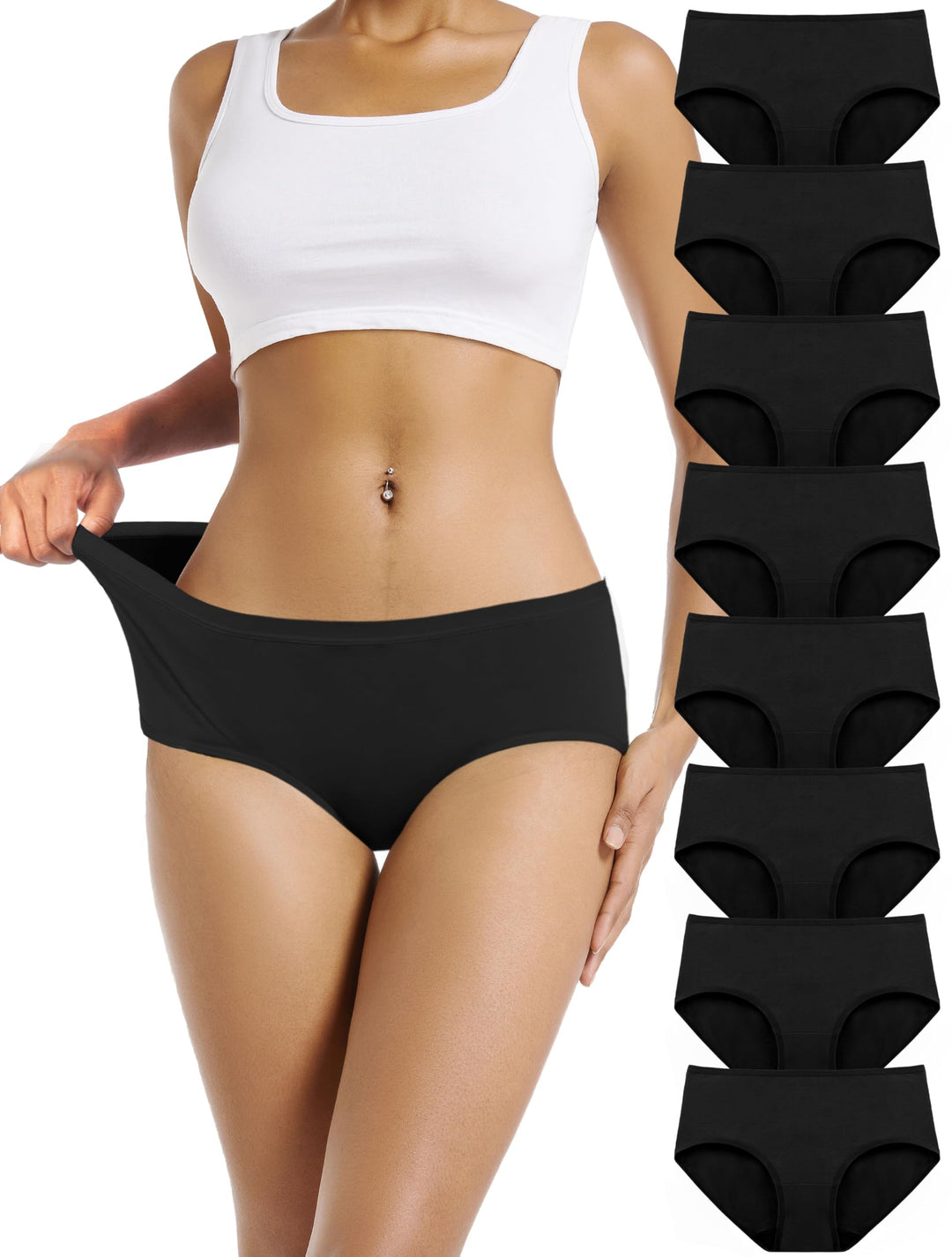 TIICHOO Unterhosen Damen Baumwolle Weich Bequeme Hipster Slips Damen Unterwäsche, XS 8 Schwarz