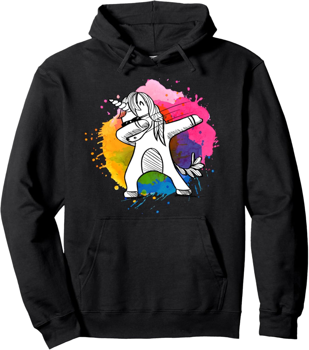 Cooles Dabbing Einhorn mit Sonnenbrille und Farbklecksen Pullover Hoodie