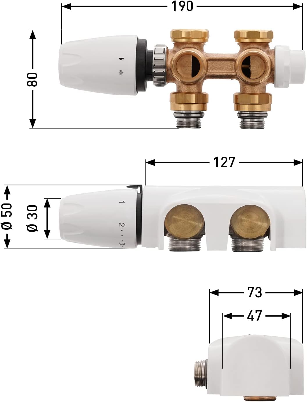 Heimeier Komplettset Multilux 4-Set mit Thermostat-Ventilunterteil & Thermostat-Kopf DX, für Eck- od