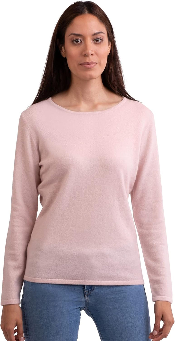 100% Kaschmir Damen Pullover | Sweater Rundhalsausschnitt 2-fädig XS Puderrosa, XS Puderrosa