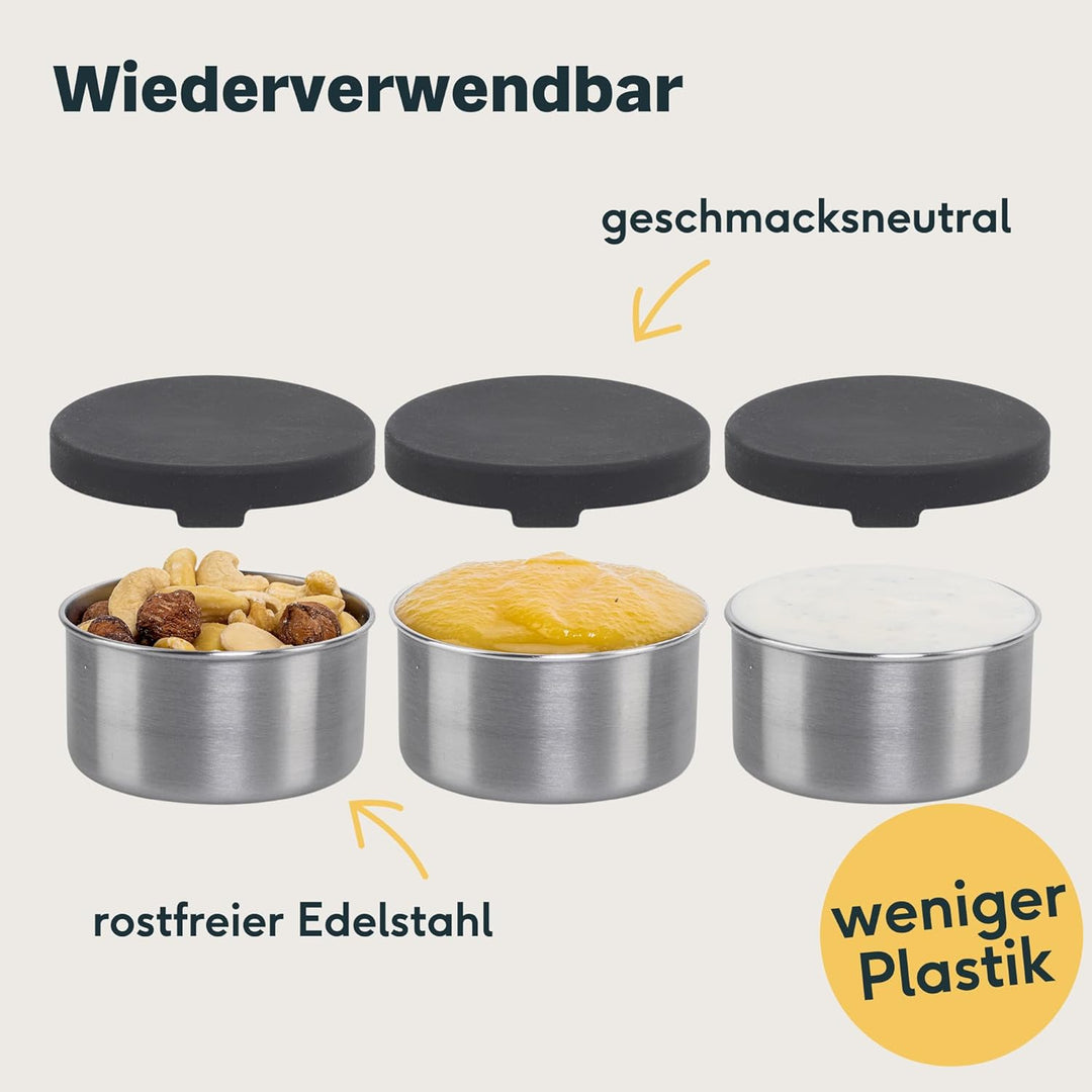 SILBERTHAL Kleine Edelstahldosen 3er Set mit Deckel Rund - Auslaufsicheres Döschen zum Lebensmittel