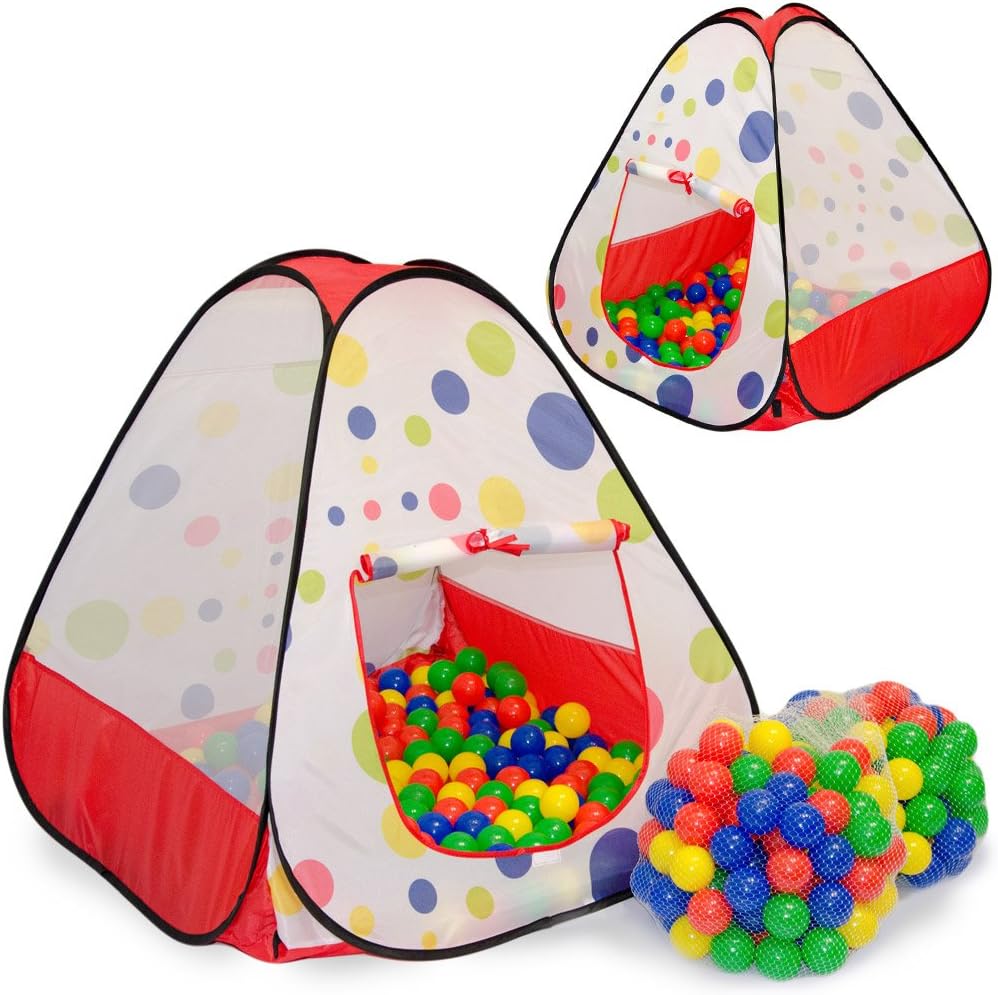 LittleTom Bällebad Kinderzelt für Drinnen & Draussen - 200 Bälle - 90x90x90 Zelt mit Bällen für Kind