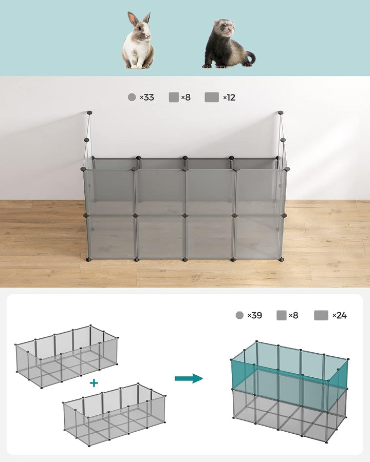 SONGMICS Freigehege mit Bodenplatten, Laufstall, Meerschweinchen Gehege, aus Kunststoff, Gehege für