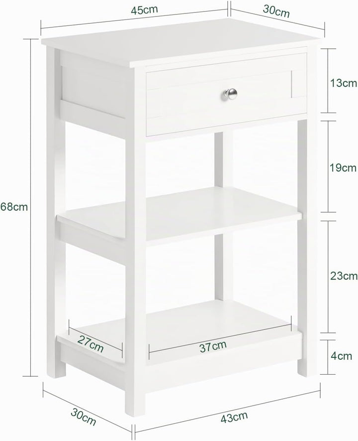 SoBuy® FBT46-W Beistelltisch Nachttisch Couchtisch in weiss mit Einer Schublade und 2 Ablagen BHT ca