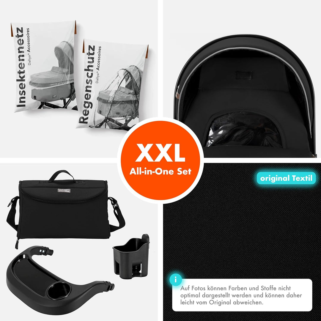 Daliya® FLEXI-PRO M 2in1 Kinderwagen & Buggy (Schwarz Uni), Schwarz Uni