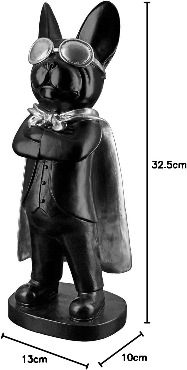 Casablanca Deko Figur Skulptur Hund mit Brille Umhang - Dekoration Wohzimmer - Farbe: Schwarz - Höhe