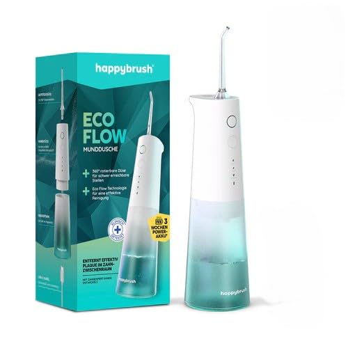 happybrush® Munddusche weiss - TESTSIEGER* – 100 Tage testen - Kabelloser Water Flosser für Zahnrein