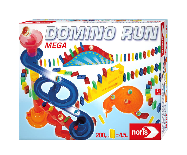 Noris 606062023 Domino Run Mega - Set mit 200 Steinen, Murmeln, Kugelbahn und weiterem Zubehör, ab 3