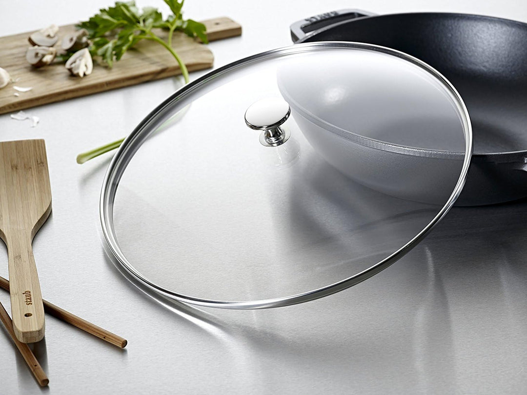STAUB Wok aus Gusseisen, 30cm, inkl. Glasdeckel, Induktionsgeeignet, Grenadine-rot