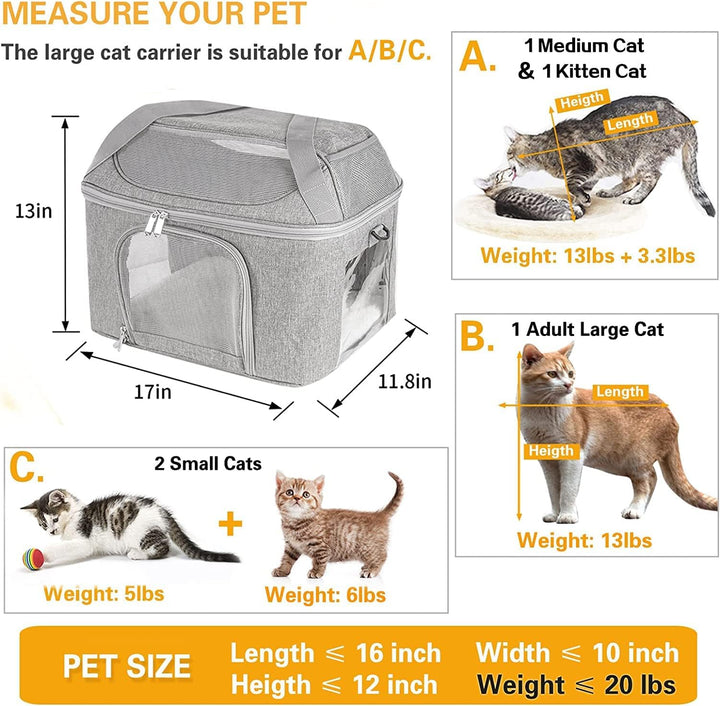Grosse Katzentragetasche für 2 Katzen, kleine Hunde, zusammenklappbare Reise-Welpen-Tragetasche, TSA