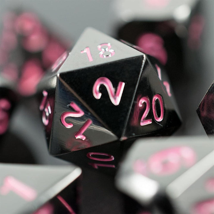 shibby 7 polyedrische Metall-Würfel - Verchromt - für Tabletop und Rollenspiele inkl. Aufbewahrungsb
