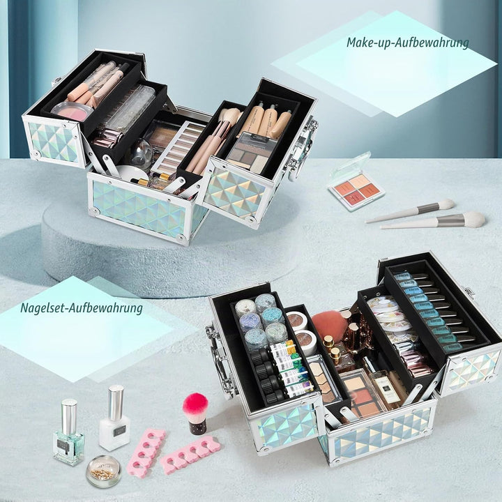 Kosmetikkoffer Klein Schminkkoffer Leer Make up Koffer Beauty Case mit Schloss Make up Organizer Kof