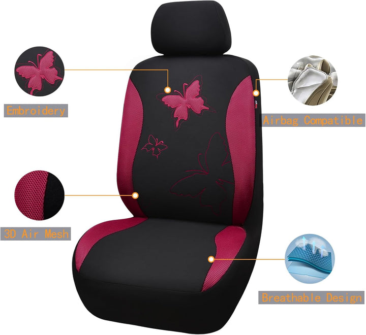 Flying Banner Maschen Schmetterling Universal für Auto Sitzbezüge Seitenairbags Kompatibel (Burgunde