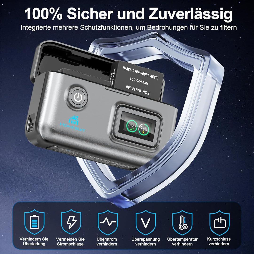 Homesuit Insta 360 Ace Pro 2 Akku 1800mAh &amp; Dual LCD Tragbares Schnellladegerät Kit Kompatibel mit I