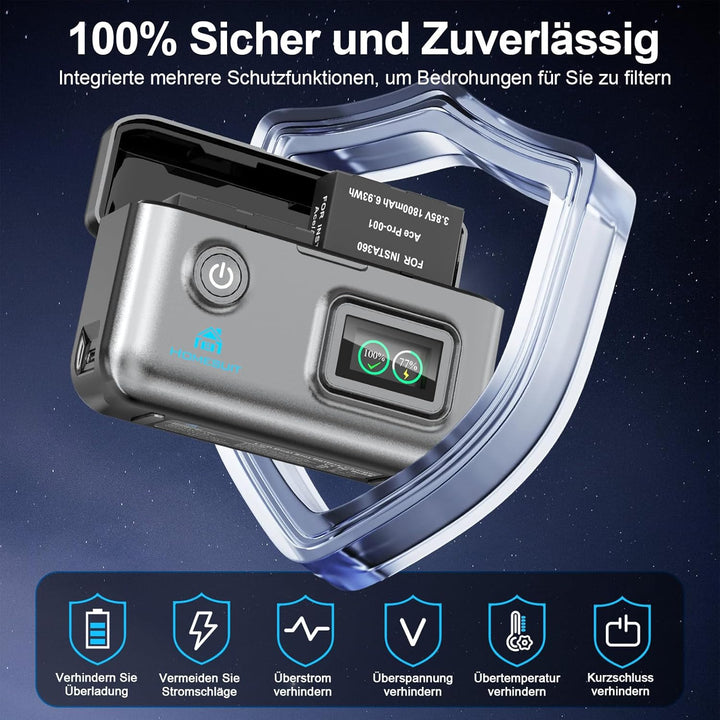 Homesuit Insta 360 Ace Pro 2 Akku 1800mAh &amp; Dual LCD Tragbares Schnellladegerät Kit Kompatibel mit I