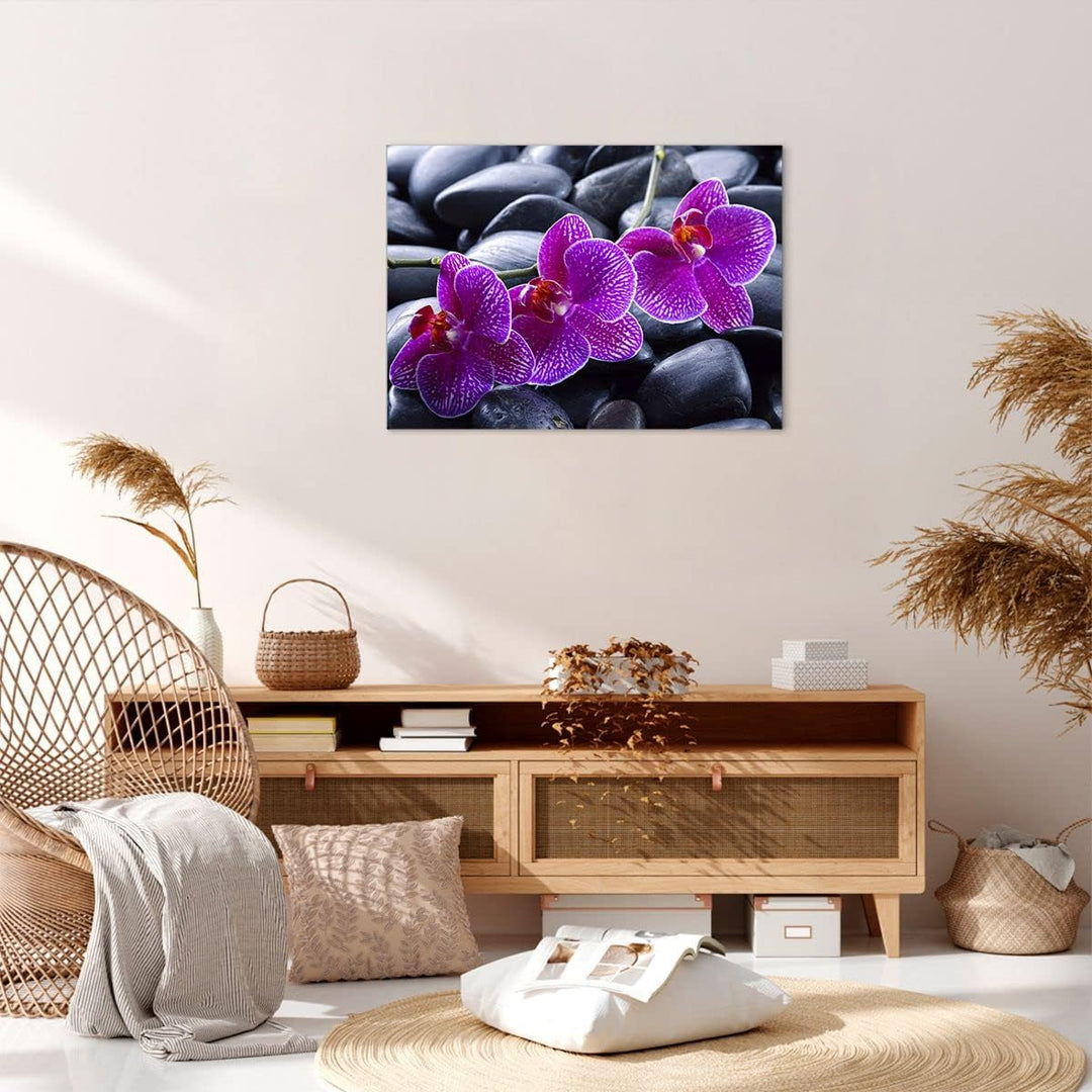 Bilder auf Leinwand Blumen Steine Violett Aromatherapie Leinwandbild 70x50cm Wandbilder Dekoration W