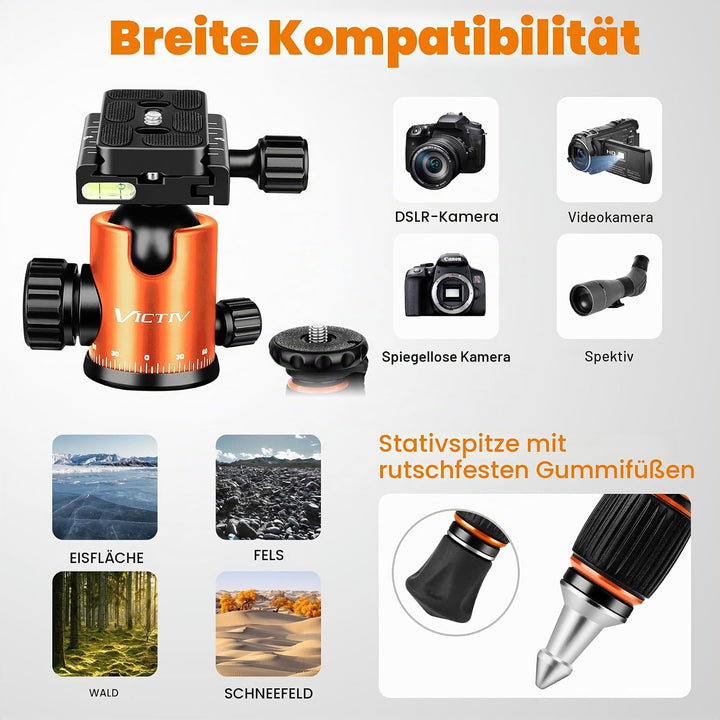 Victiv 205cm Professionelles Kamera Stativ, Aluminiumlegierung Reisestativ Stativ mit 360° Kugelkopf