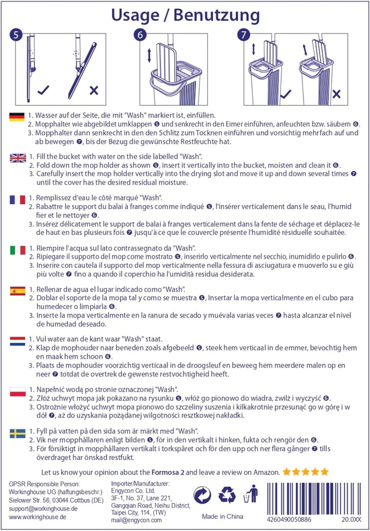 CleanAid Formosa 2 Bodenwischer 10 Ersatzbezüge - Wischmopp Set mit Eimer, Flachwischer, Extra Lange