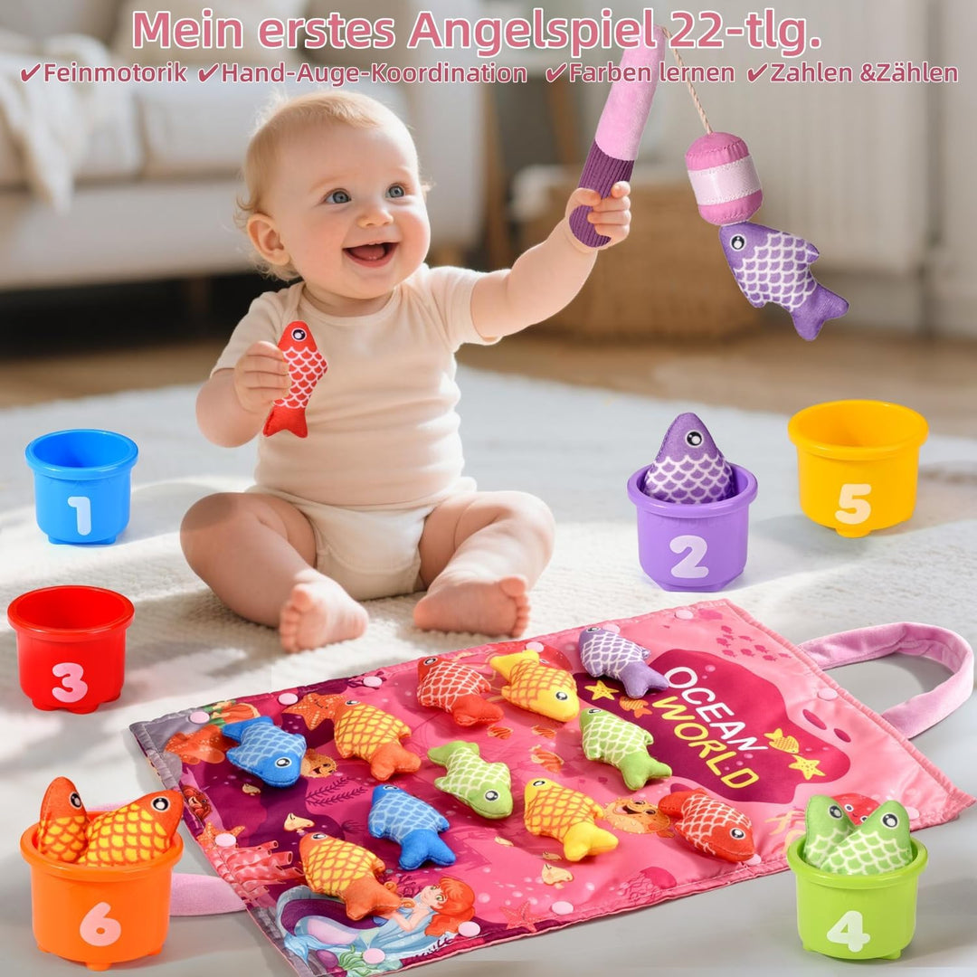 Baby Spielzeug ab 1 2 Jahr, Rosa Angelspiel für Kinder 6 9 12 18 Monate, Lernspiele, Motorikspielzeu