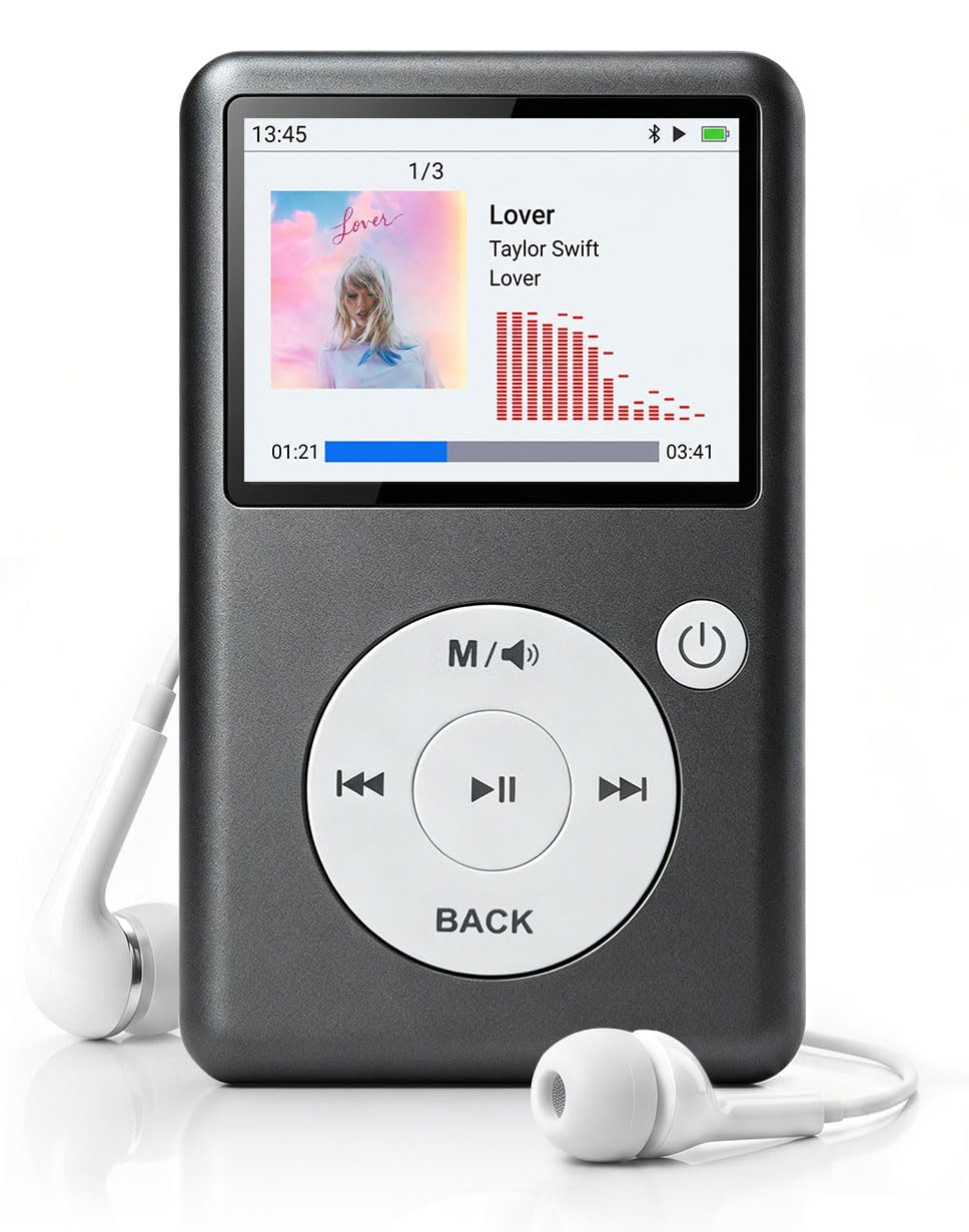 MP3 Player Bluetooth 5.3 mit Video, Hörbüchern, FM Radio und Touch Wheel