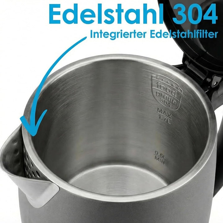 Siberg LCD Wasserkocher 1,7L – Edelstahl, Digitales Farb-Touch-Display, 13 Temperaturstufen, Warmhal