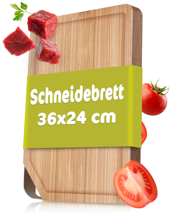 RÖSLE Schneidbrett mit Edelstahlgriff, Hochwertige Schneideunterlage für die Küche zum universellen