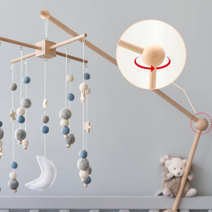Mobile Halterung Holz für Wickeltisch, Mobile Halterung Holz für Babybett, Mobile Baby Halterung Dre