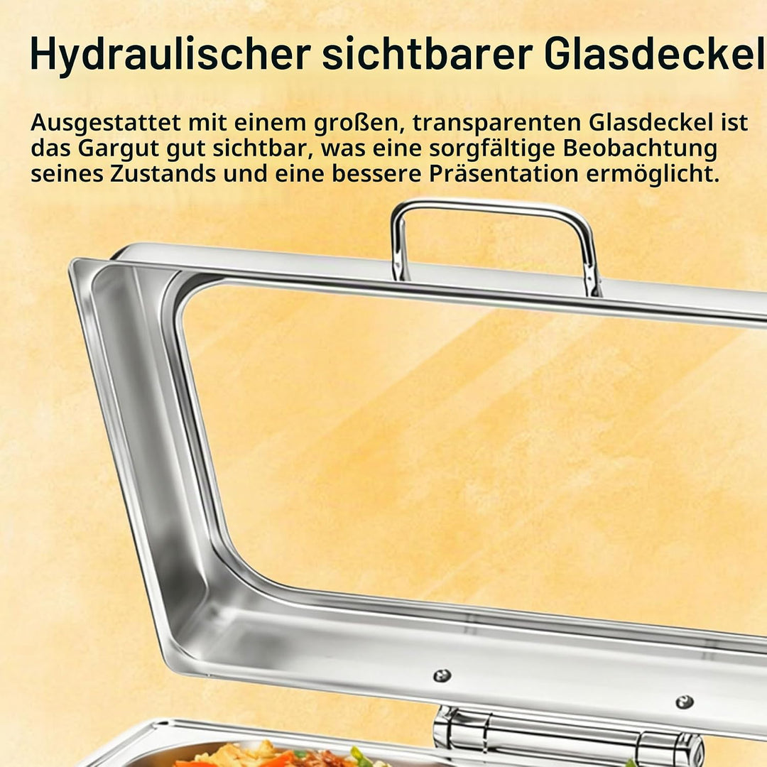 Chafing Dish Elektrisch, 9L Edelstahl Speisewärmer Buffetwärmer mit Touch-Temperaturregelung, Warmha